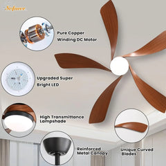52" Smart Ceiling Fan, Indoor/Outdoor Ceiling Fans with Alexa/Google/App, 3-Color Light 6-Speed Timing Reversible DC Motor