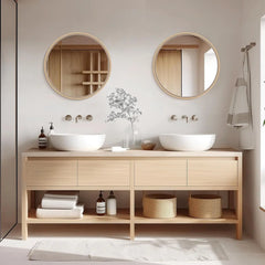 Round Mirror with Wood Frame 24 Inch Circle Wall Mirror for Bathroom Round Wall Mirror for Wall Decor, Vanity,