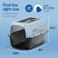 Cat Carriers, Two-Door Plastic Pet Kennel, Top & Front Loading, Made in USA, 24", Blue  pets