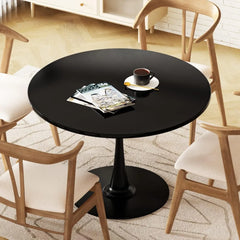 Modern Round Dining Table – Mid-Century Kitchen Table with Faux Marble Top & Pedestal Base