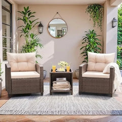 3 Pieces Patio Furniture Set, PE Rattan Wicker Patio Set with Two Outdoor Chairs and Table, Upgraded Patio Chairs and Table