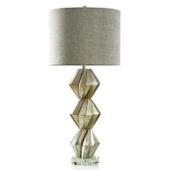 Brushed Silver Geometric Spiral Table Lamp with Heathered Gray Shade Extra Tall 32" Modern Design Resin Base E26 Bulb Base