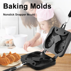 Double Fish Shaped Taiyaki Dessert Waffle Cake Maker Pan Non Stick Taiyaki Cooking Bakeware Aluminum Alloy Taiyaki Baking Pan