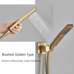 Brushed Golden Bathroom Shower Faucet Concealed Install 2 Way Rainfall Shower Set Wall Mounted Shower System Hot Cold Mixer Tap