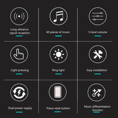 Home Welcome Doorbell Intelligent Wireless Doorbell Waterproof 60 Songs Remote Smart Door Bell