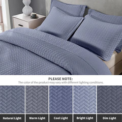 White Quilt Set Queen Size, Lightweight Bedspread Ultrasonic Chevron Pattern Light Coverlet for All Season Comforter Bedding