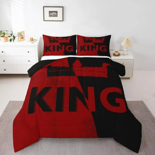 King Crown Comforter Set Vintage Red and Black Bed Set,Romantic Wedding King Bedding Set Valentines Day Gifts for Him,Couple G