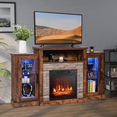 Fireplace TV Stand with LED Lights & 18” Electric Fireplace – Entertainment Center for TVs Up to 65”