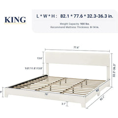 King Size Upholstered Platform Bed Frame with Adjustable Headboard & Wood Slats, No Box Spring Needed