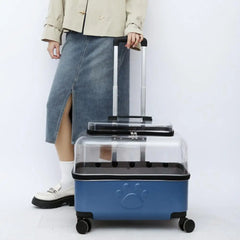 Easy to Clean Pet Carrier Transparent Cat Carrier with Wheels for Travel Hiking Spacious Pet Trolley Case with Breathable Holes