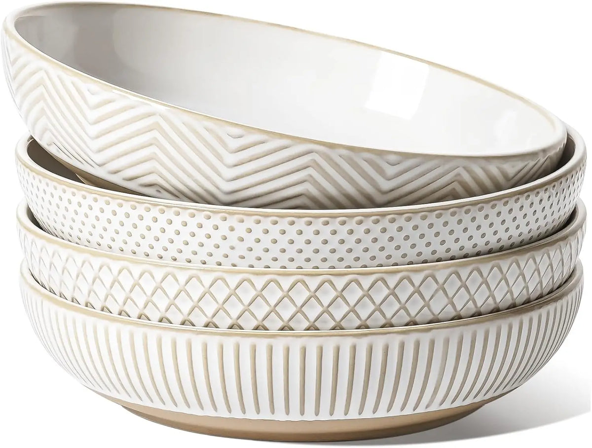 Pasta Bowls 46oz, Large Salad Bowl, Ceramic Serving Plate, House-warming Wedding Present, Embossment Stoneware Bowl for Fruits