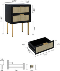 Nightstand with Charging Station, 2 Drawer Dresser for Bedroom, Small Bedside Table