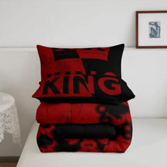 King Crown Comforter Set Vintage Red and Black Bed Set,Romantic Wedding King Bedding Set Valentines Day Gifts for Him,Couple G