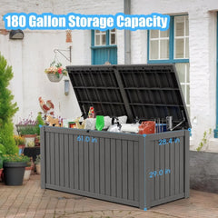 180 Gallon Lockable Resin Deck Box, Waterproof & UV-Resistant Outdoor Storage Box for Cushion & Delivery Storage, Coffee