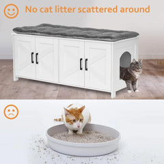Cat Litter Box Enclosure For 2 cats, Litter Box Furniture Hidden with Double Room,Wooden Cat Washroom Furniture,Cat House