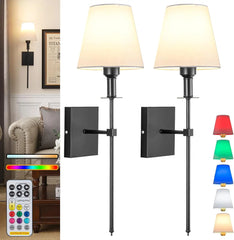 Wall Lights Battery Operated Wall Sconces Set Of 2,Rechargeable Wall Light With Wireless Remote Dimmable,12 Colors Modes