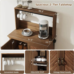 Coffee Bar Cabinet with Storage,Kitchen Cabinet with Hutch and Charging Station,Sideboard Buffet Cabinets for Living Dining Room