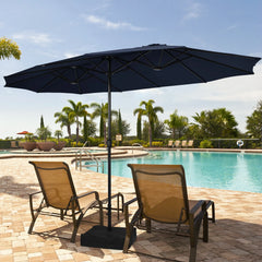 15FT Double-Sided Twin Patio Umbrella Sun Shade Outdoor Crank Market Base Navy