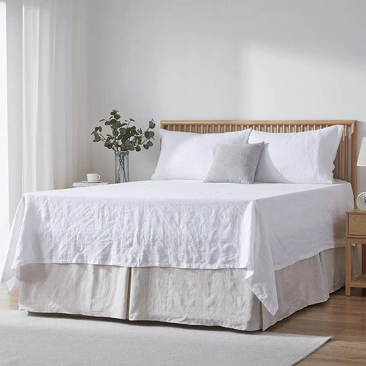 Simple&Opulence Premium 100% Linen Bed Skirt Basic Style 18 inch Tailored Drop Dust Proof Easy Fit Breathable Bedspreads Bed