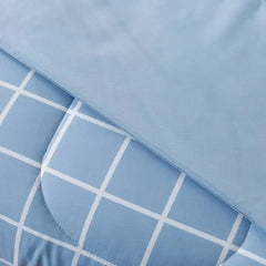 7 Piece Reversible Bed in a Bag Comforter Set with Sheets, Blue Checker, Full