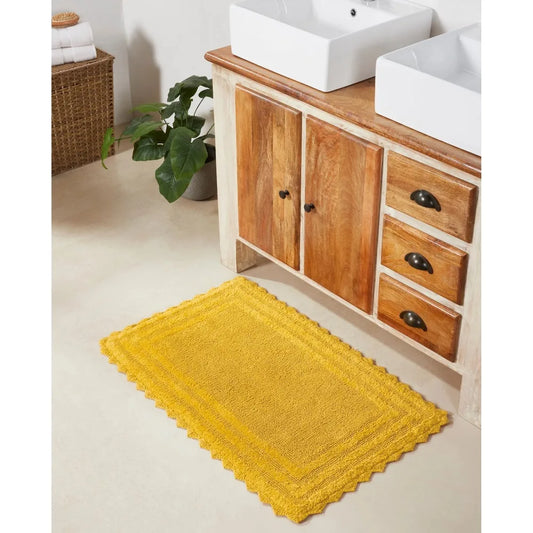 24 x 40 Bathroom Rug – 100% Cotton, Extra Soft Tufted Reversible Bath Mat, Water-Absorbent, Machine Washable (Yellow) Shaggy Bo