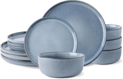 Dinnerware Sets for 4,Round Reactive Glaze Ceramic Plates and Bowls Set,Highly Chip and Crack Resistant | Dishwasher Dishes