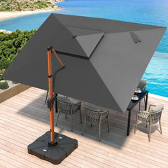 10 X 13 FT Cantilever Patio Umbrella Outdoor Large Double Top Deluxe Wood Grain Heavy Duty Rectangle Offset Umbrellas