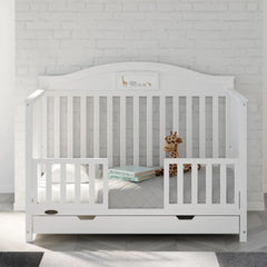 5-in-1 Convertible Baby Crib with Drawer and Reversible Headboard, Pebble Gray