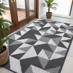Large Door Mat Indoor Entrance Washable 59x35, Odor-Free Low-Profile Front Back Geometric Doormat, Absorbent Resist