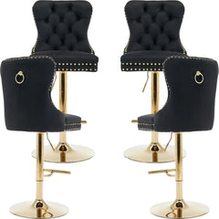 Velvet Swivel Bar Stools Set of 4 with Upholstered Back, Adjustable Counter Height Barstools, Bar Chairs for Home Bar Kitchen