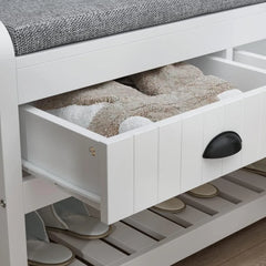 Modern Hall Tree with Storage Bench, 4-in-1 Entryway Bench with Coat Rack, Tall Hall Tree with 4 Metal Double Hooks, Shel
