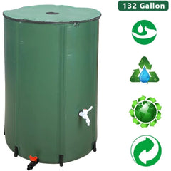132 Gallon Collapsible Rain Barrel, Large Garden Water Storage Tank, Portable Folding Rainwater Collector