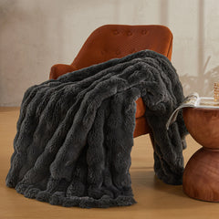 JELLYMONI Faux Fur Throw Blanket, Throw Blanket for Couch, Fuzzy Cozy Plush Bubble Bed Throw Blanket, Thick and Warm Blanket
