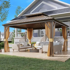 12' X 18'Hardtop Gazebo, Galvanized Steel Ventilation Double Roof Aluminum Frame, Outdoor Gazebo for Garden, Patio, Gazebo
