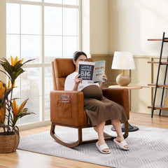 Leather Living Room Chair, Rocking Accent Chairs, , Accent Rocker Armchair, Nursery Glider Chair with High Back and Side Pocket