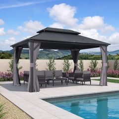 10' X 14' Gazebo Outdoor Gazebo with Dual-Layer Galvanized Steel Double Roof for Patio Lawn Garden Aluminum Gazebo