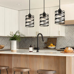 3 PACK Black Farmhouse Pendant Lights Kitchen Island Decor, Modern Seeded Glass Over Sink Pendant Light Fixture