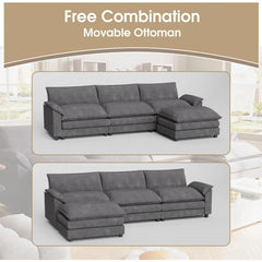 119” Modern L-Shaped Modular Sectional Sofa – Deep Seat Couch with Reversible Ottoman