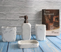 Marble Bathroom Accessories Set,Marble Design Toothbrush Holder,Farmhouse Bathroom Decor,4 Pcs Resin Gift Set Apartment Necessit