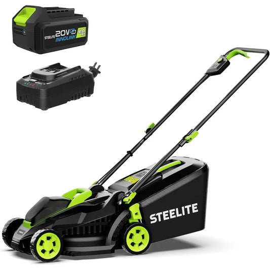 STEELITE Cordless Lawn Mower, 21V 4.0Ah Electric Mower with Brushless Motor, 5-Position Height Adjustment, Lightweight, 8-Gallon