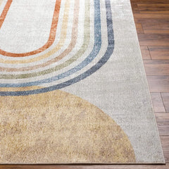Washable Rugs, 9x12 Eliot Modern Beige Area Rugs, Orange Blue Grey Carpet for Living Room, Bedroom or Kitchen, Rug