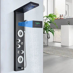 LED Shower Panel Tower System Rain Waterfall Shower Column With SPA Massage Temperature Screen athtub Water Mixer Tap Faucet Set