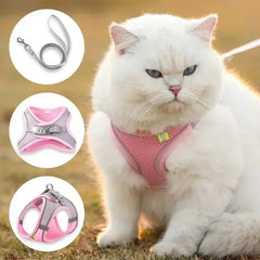 Vest Walking Traction Rope Cat Harness with Reflective Strip Dog Collar Breathable Mesh Harness for Small Medium Pet Cat Dog