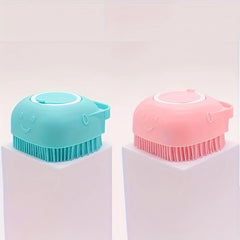 Pet Bath Brush with Soap and Shampoo Dispenser Soft Silicone Bristles Bath Brush Suitable for All Dogs Cats Shower
