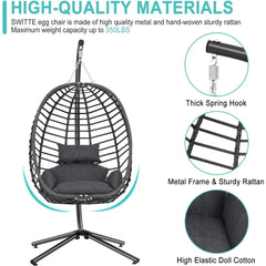 Indoor Outdoor Hanging Egg Chair with Stand, Patio Wicker Hammock Egg Swing Chair with Cushion for Bedroom Garden