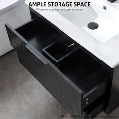 36" Bathroom Vanities Cabinet with Sink Combo, Wall Mounted Floating Cabinet W/Decor Line, Soft-Close System, 2 Extra Big Drawe
