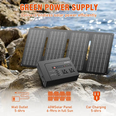 200W Portable Power Station with Solar Panel,146Wh Power Bank with 40W Foldable Solar Panel for Outdoor Camping RV Home Backup