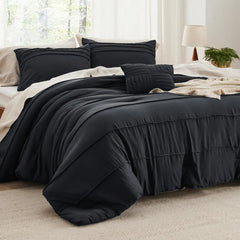 Bedsure King Comforter Set - 4 Pieces Grid Pleat Bed Set, Beige Boho Bedding for All Season, 1 Soft Comforter, 2 Pillowcases, 1