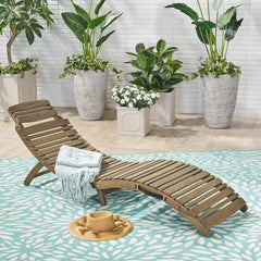Foldable Outdoor Chaise Lounge Weather-Resistant Patio Chair with Slatted Design & Built-in Handle for Poolside/Backyard