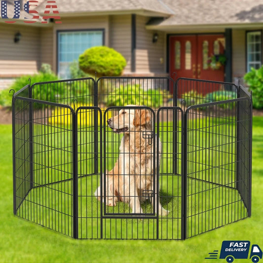 8 Pcs Metal Garden Fence Decorative Barrier Indoor Outdoor Dog Playpen Durable Easy Assembly Animal Enclosure